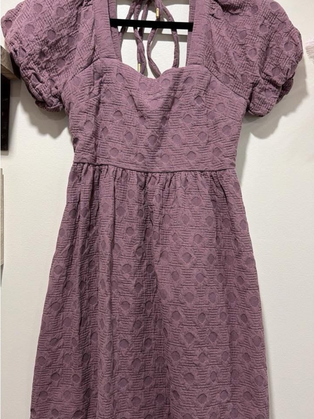Madewell Mauve Textured Puff-Sleeve Mini Dress